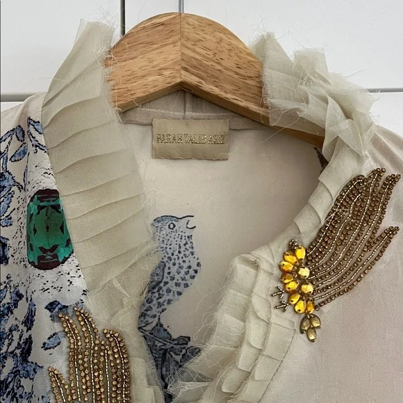 FARAH TALIB AZIZ floral chiffon embroidered and beaded tunic dress - Picture 2 of 7